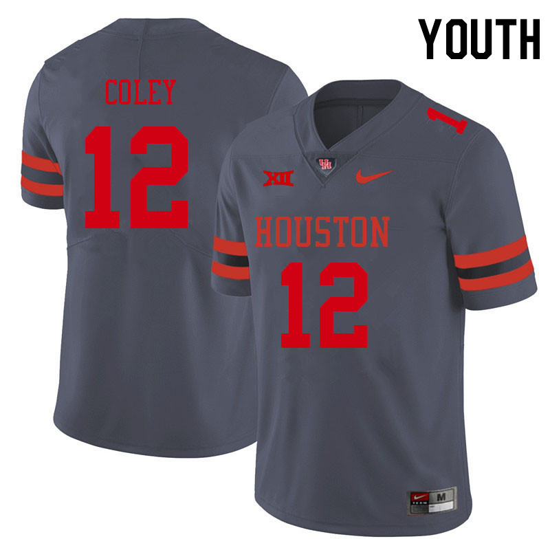 Youth #12 Lucas Coley Houston Cougars College Big 12 Conference Football Jerseys Sale-Gray